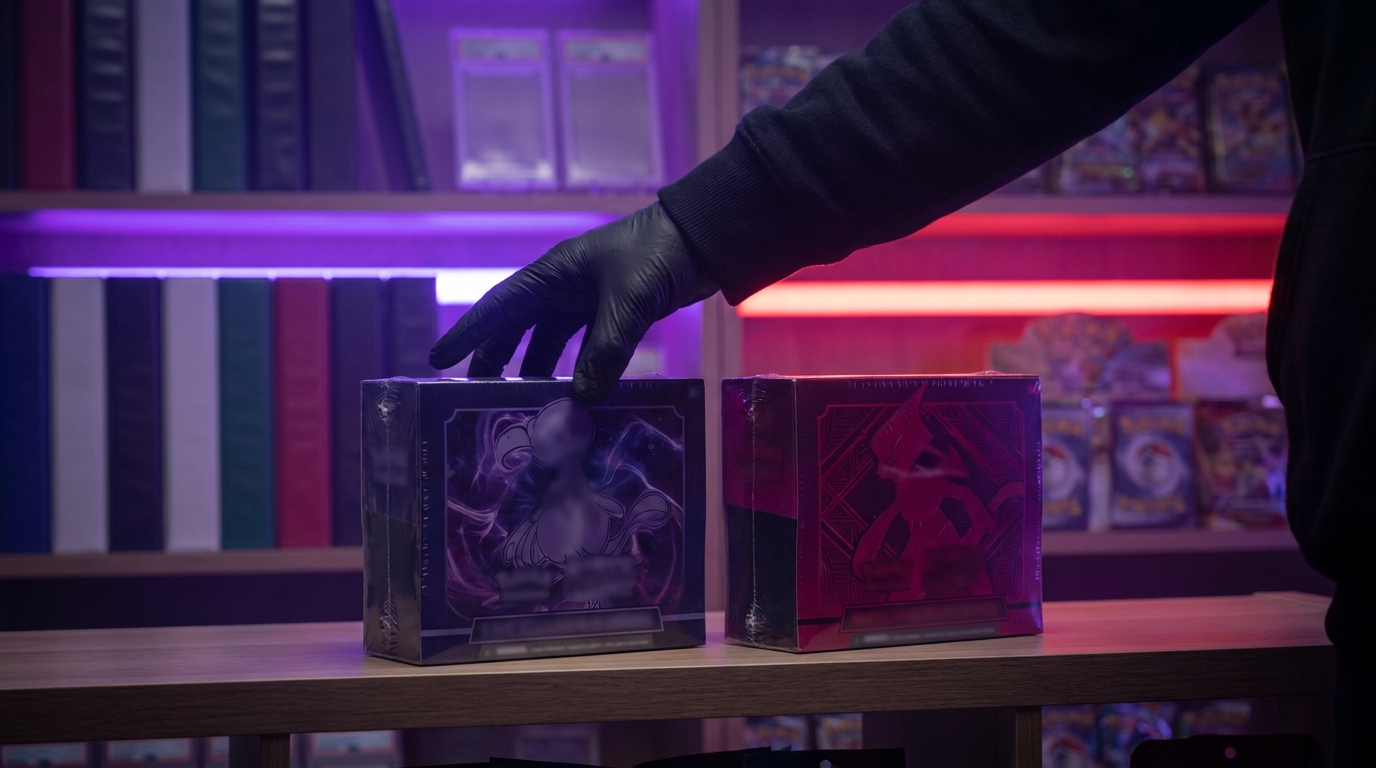 A collector's shelf showing sealed boxes stored upright away from direct light
