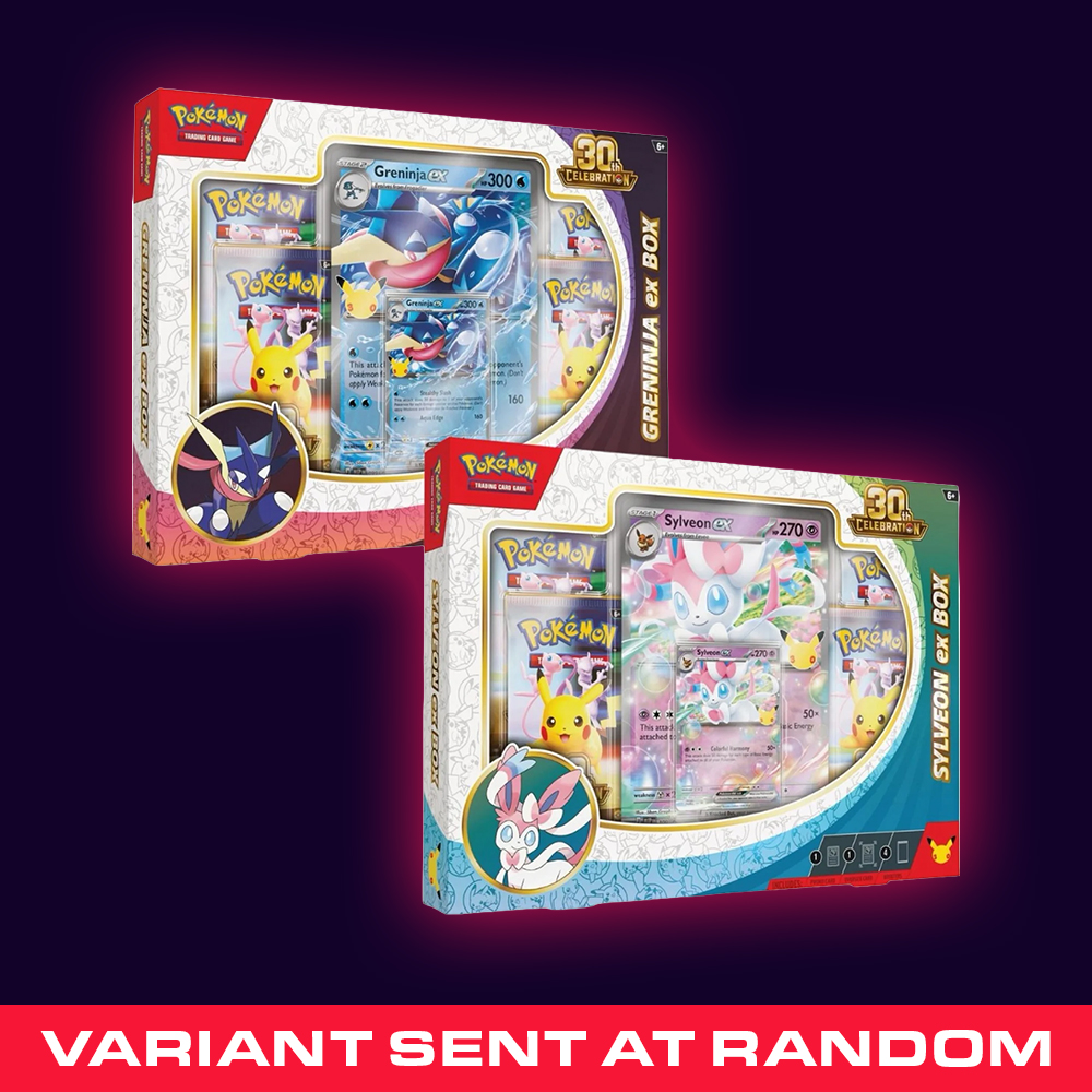 Pokémon TCG 30th Anniversary ex Box — Greninja ex Box and Sylveon ex Box, variant sent at random